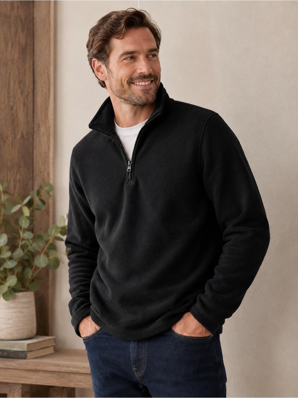 Amazon Essentials Black Fleece Quarter Zip Jacket Men’s Size M Soft Pullover